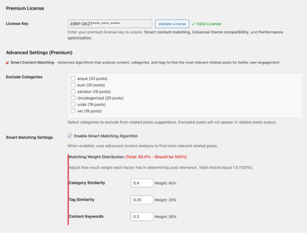 ERRP Premium License Configuration and Smart Matching Settings